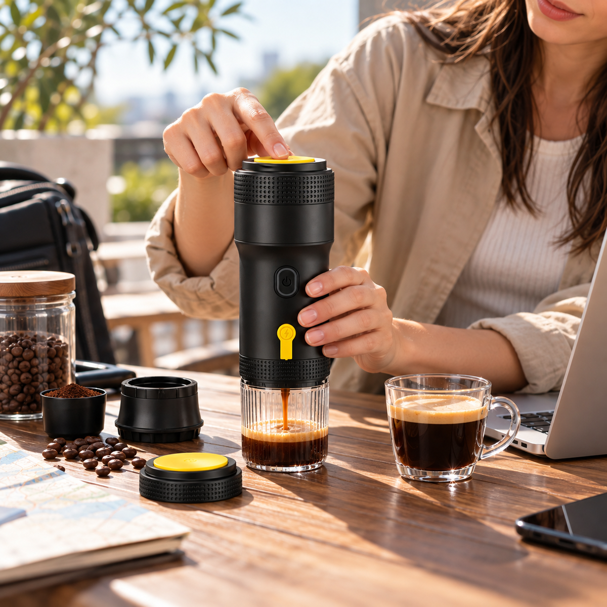 3-in-1 Portable Espresso Maker – Self-Heating Cordless Coffee Machine